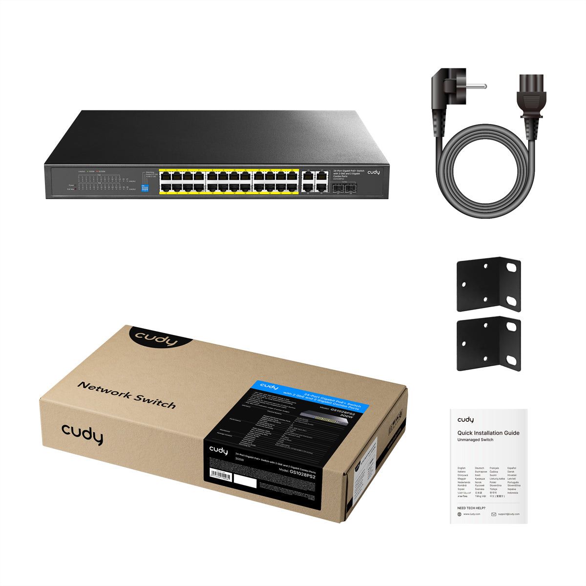 CUDY GS1018PS2 Switch 16 ports Gigabit PoE+, 2x RJ45 Uplink, 2x SFP, 200W