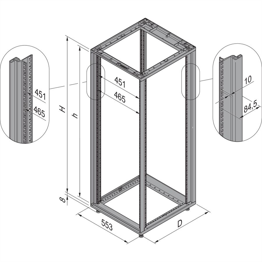Cadre d'armoire Novastar SCHROFF, Slim-Line, 25 U 553W 1000D