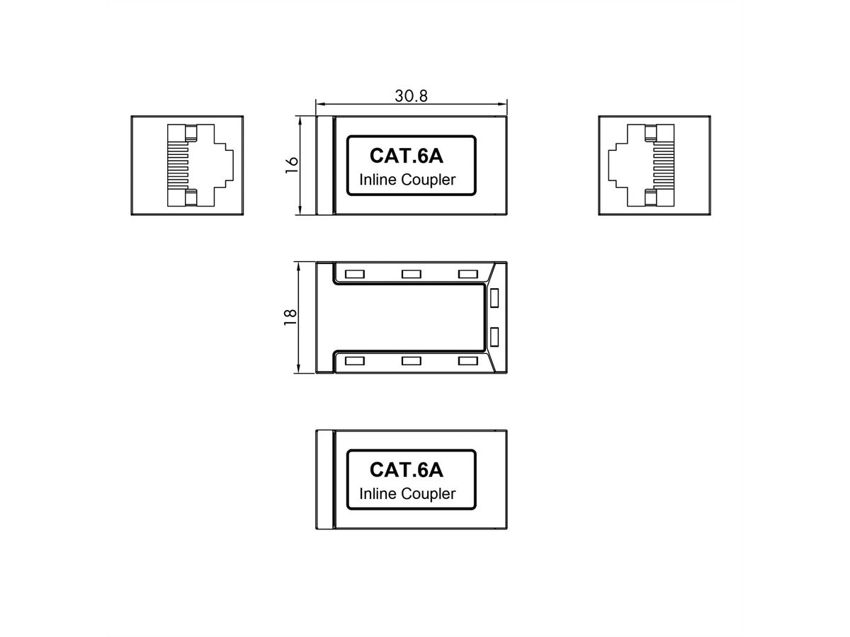 VALUE Coupleur RJ-45 blindé, Cat.6A/Classe EA, argent