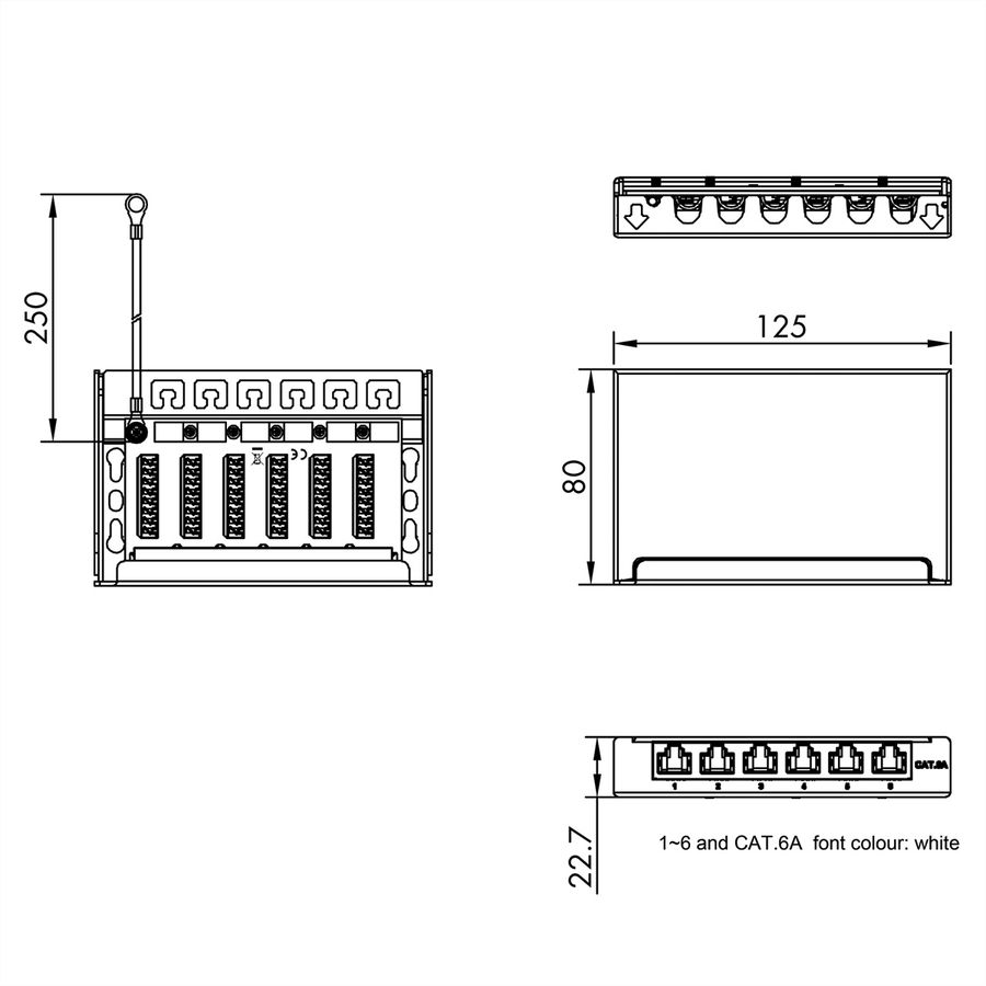 ROLINE Mini panneau Cat.6A/ClassEA 6 ports, 0,5U, blindé, noir