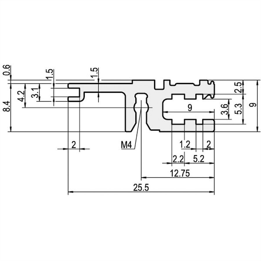 Rail horizontal SCHROFF, arrière, type L-VT, léger, 20 CV