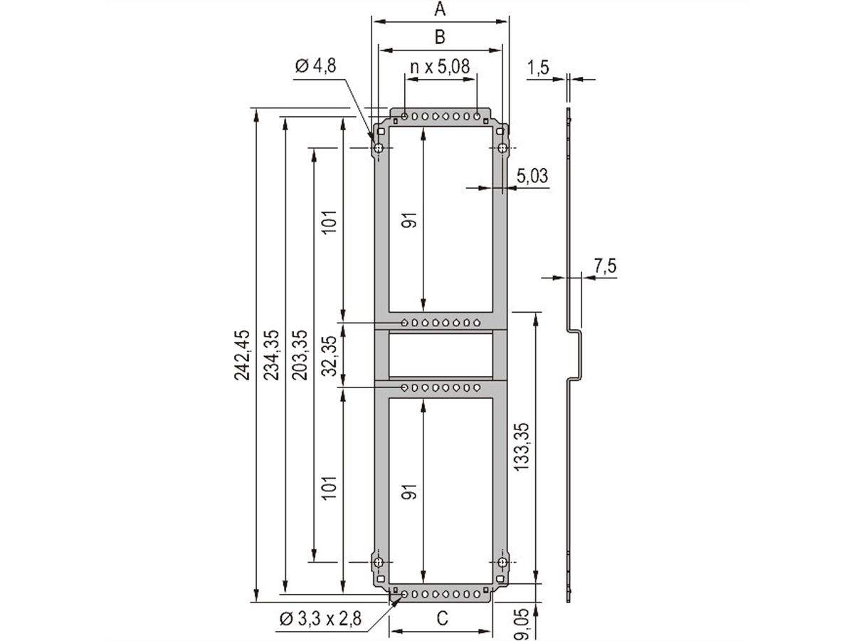 Unité enfichable de type cadre SCHROFF, panneau arrière, découpe pour connecteurs multiples, 6 U, 10 HP