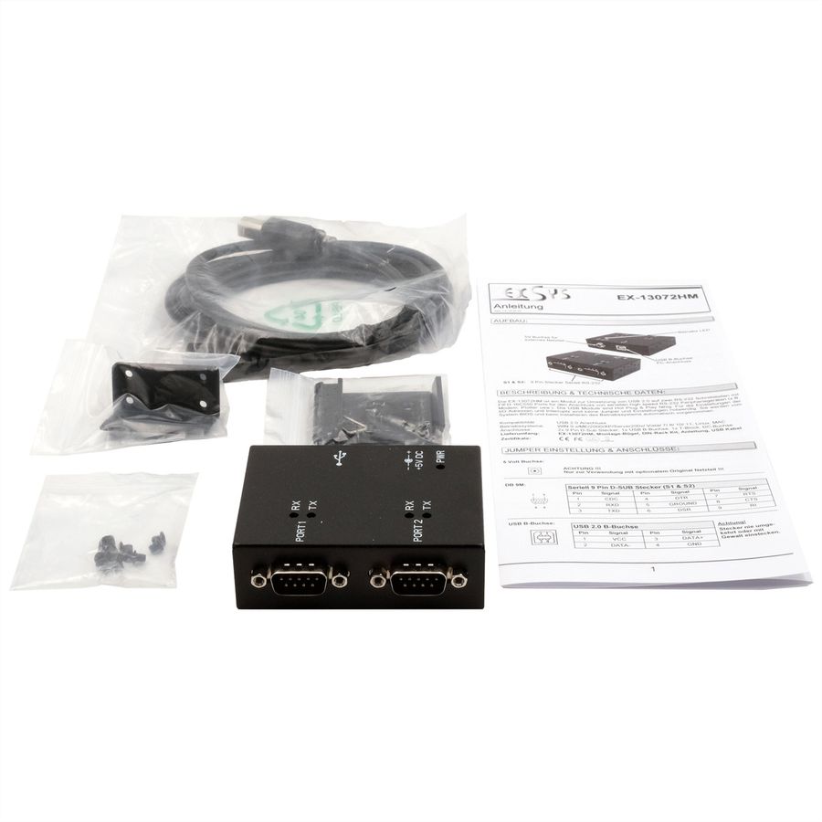 EXSYS EX-13072HM USB 2.0 vers 2 ports série RS-232 Boîtier métallique Kit de puces FTDI