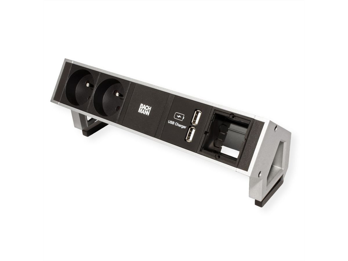 BACHMANN DESK2 2xUTE 35° 1xUSB Chargeur 1xCM Courant 0,2m GST18 Inox