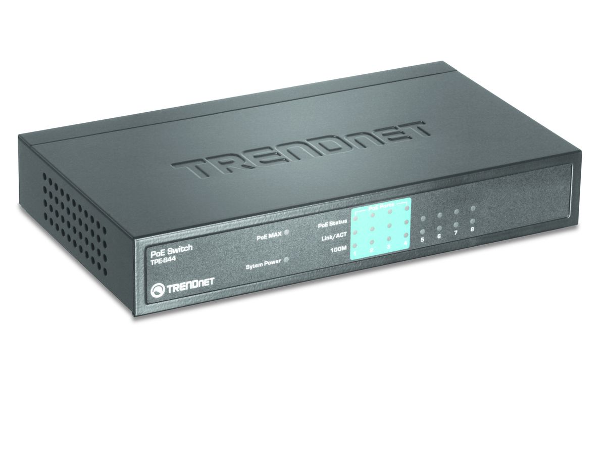 Trendnet TPE-S44 commutateur réseau Non-géré Bleu Connexion Ethernet, supportant l'alimentation via ce port (PoE)
