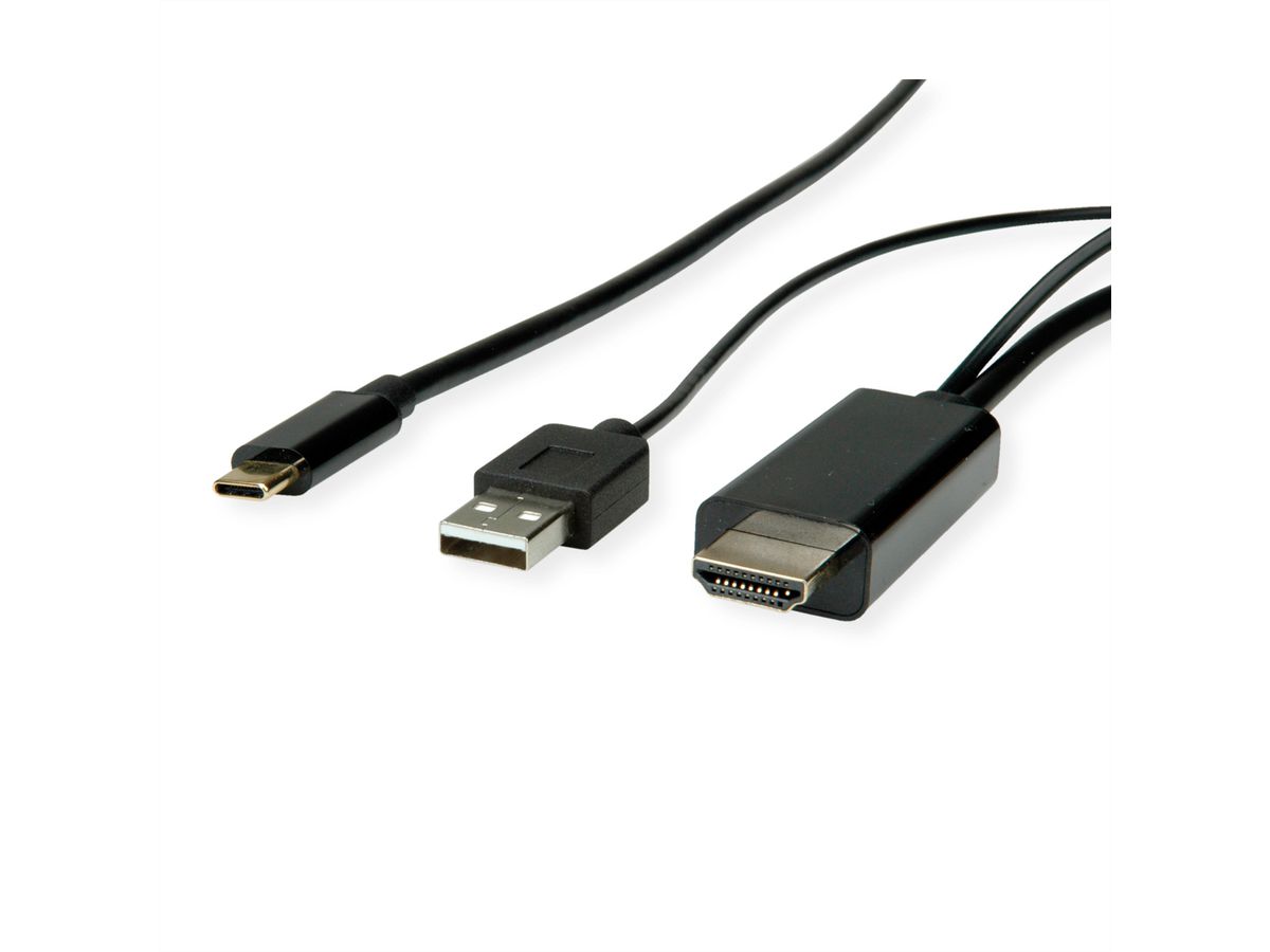 ROLINE Câble adaptateur type C - HDMI + USB A, M/M, 2 m