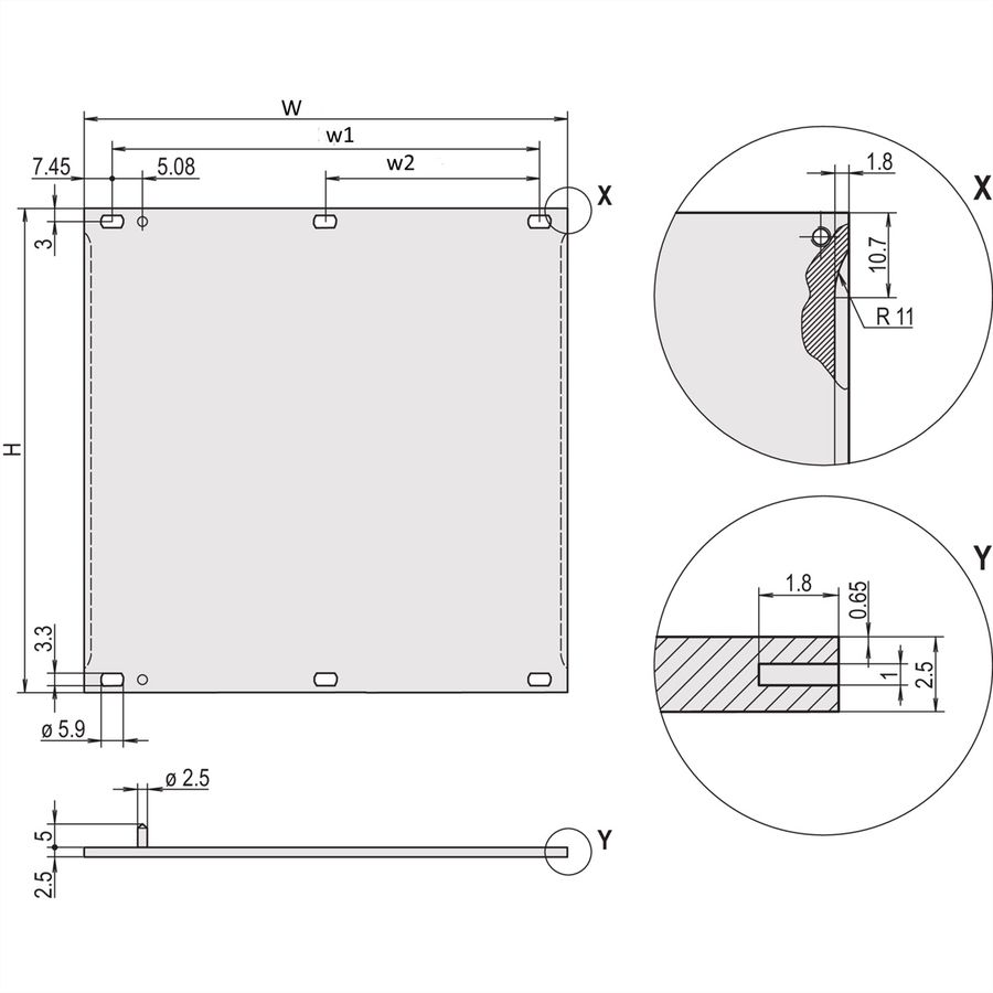 SCHROFF Face avant, Refrofit Shielding, 6 U, 4 HP, 2,5 mm, alu, anodisé, bords non traités