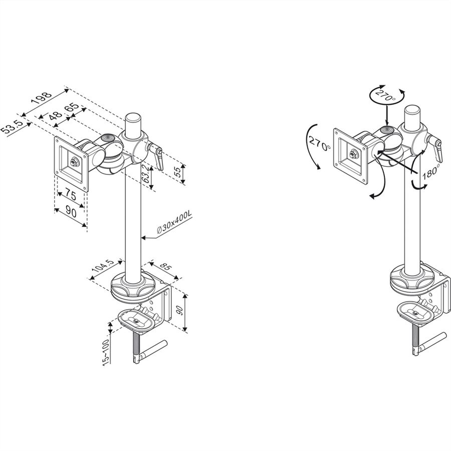 ROLINE Bras LCD pivotant, 2 points, pince de fixation