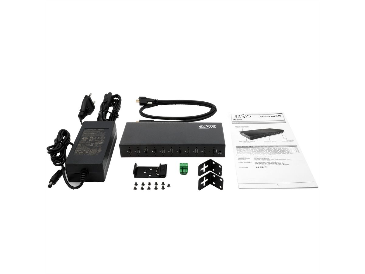 EXSYS EX-12270HMS HUB métallique 10 ports USB 3.2 Gen 2, 10x USB type C