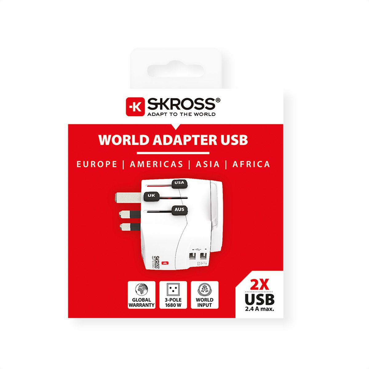 SKROSS Adaptateur de voyage PRO Light USB 2xA - Monde entier, monde