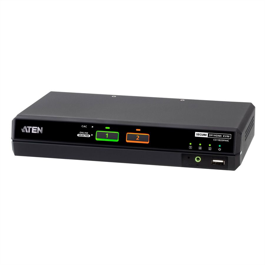 ATEN CS1182DPH4C Commutateur KVM sécurisé universel, 2 ports USB 5K DisplayPort/HDMI avec CAC