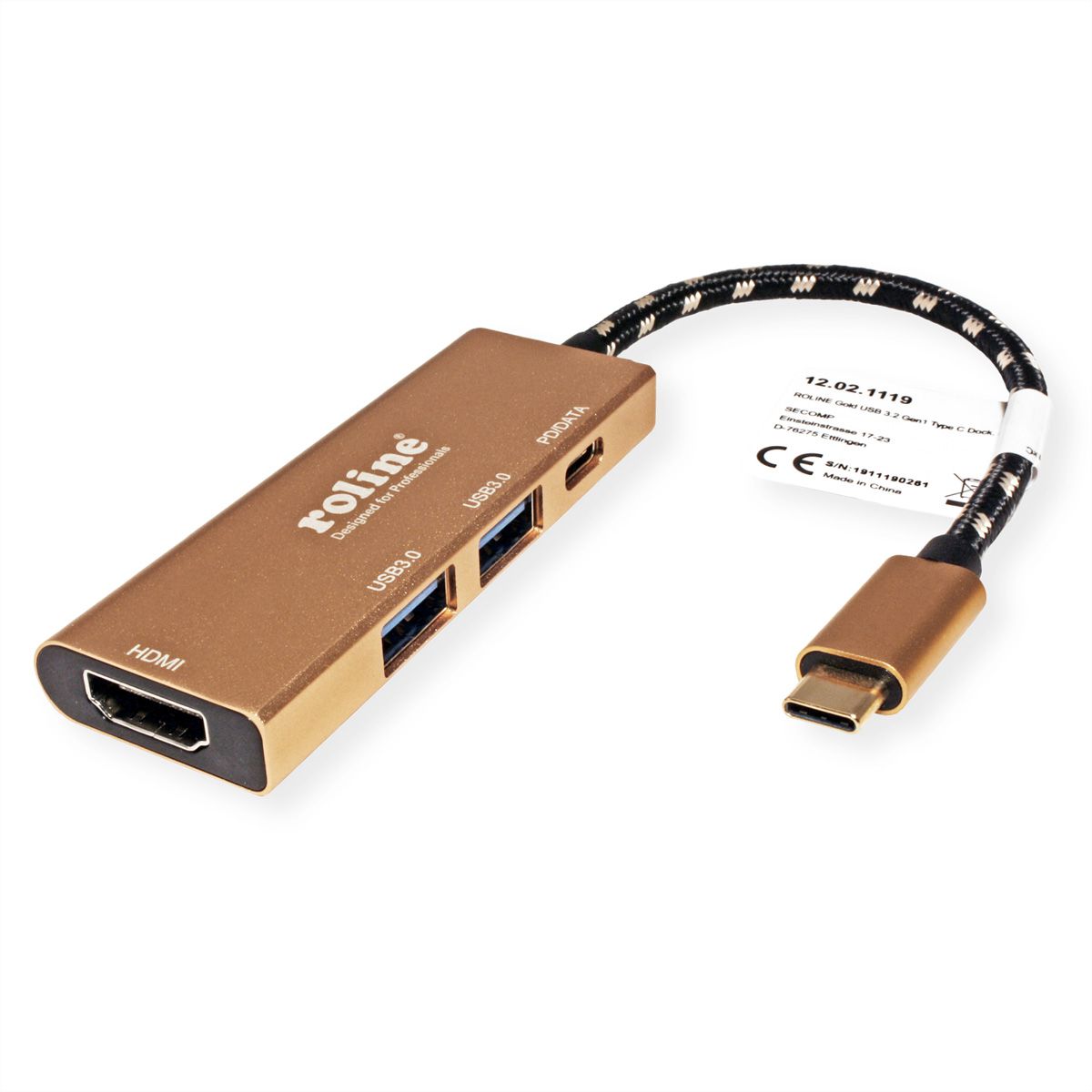 ROLINE GOLD Station d'accueil USB-C, 4K HDMI, 2 ports USB 3.2 Gen 1, 1x USB type C PD (Power Delivery)