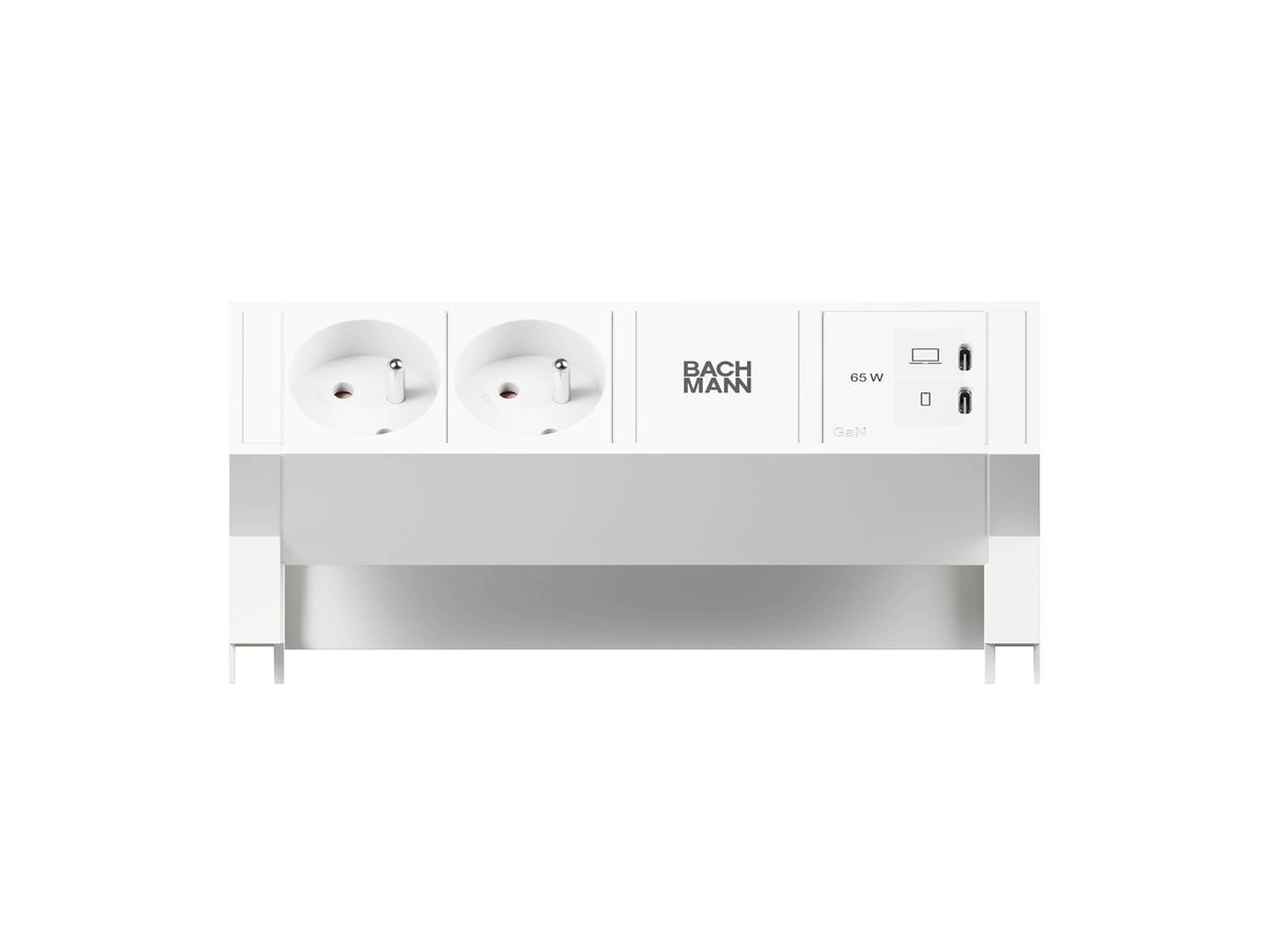 BACHMANN DESK2 blanc 2xUTE, 1xUSB C/C 65W L=0,2m RAL9010