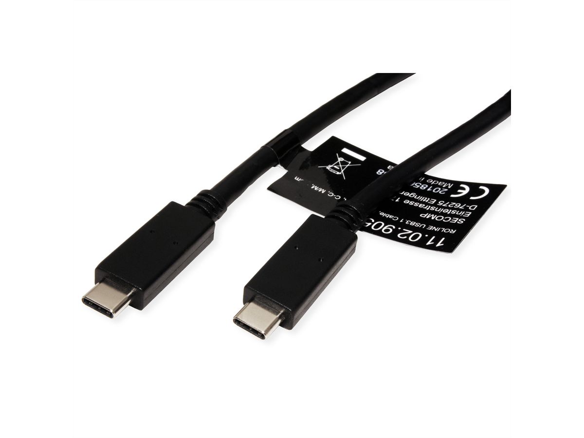 ROLINE Câble USB 3.2 Gen 2, avec PD (Power Delivery), avec Emark, C-C, M/M, noir, 2 m