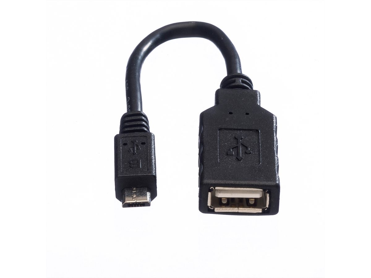 ROLINE Câble USB 2.0, USB A femelle - Micro USB B mâle, OTG, 0,15 m