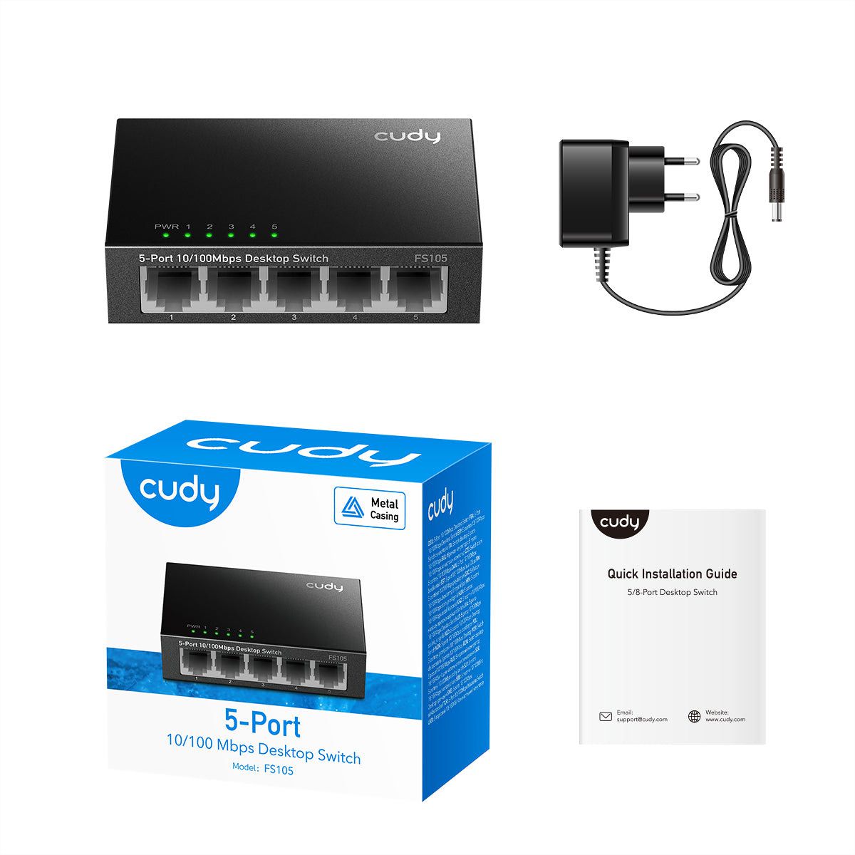 CUDY FS105 Switch 5 ports 10/100 Mbps métal