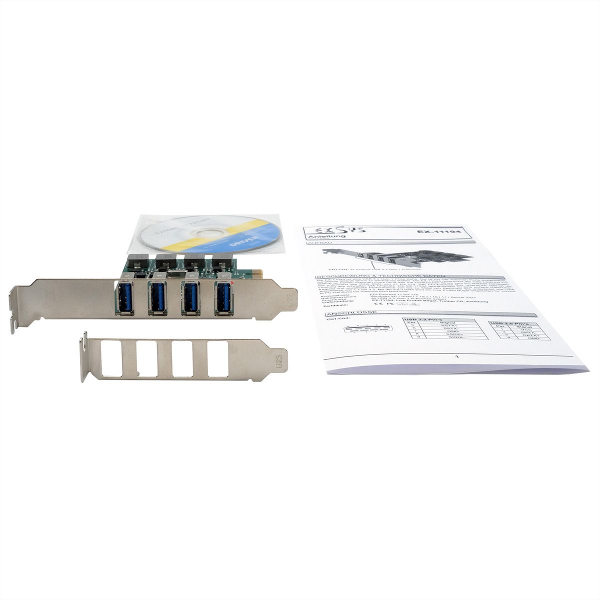 EXSYS EX-11194 Carte PCIe 4 ports USB 3.2 Gen 1