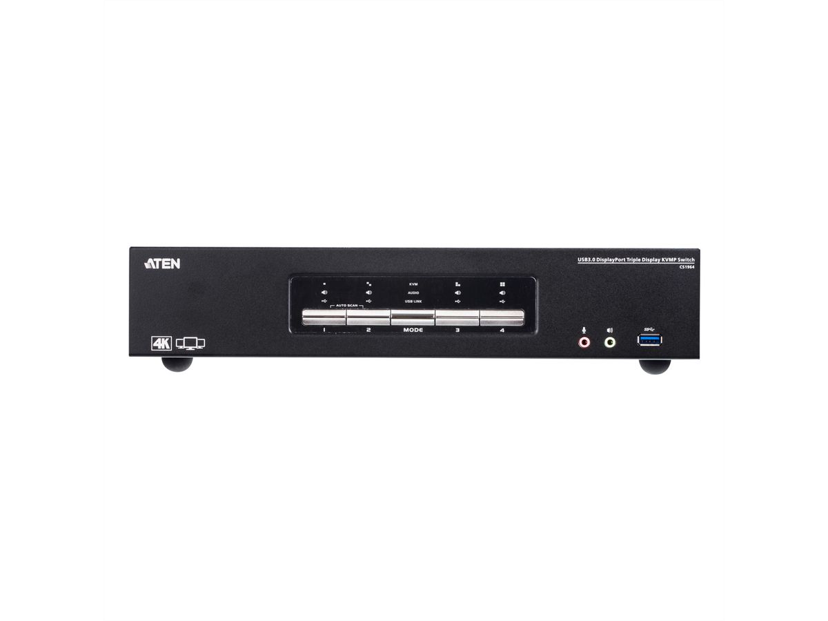 ATEN CS1964 Commutateur KVM 3 affichages DisplayPort 4K, 4 ports USB 3.0