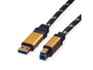 ROLINE GOLD Câble USB 3.2 Gen 1, type A mâle - B mâle, Retail Blister, 0,8 m