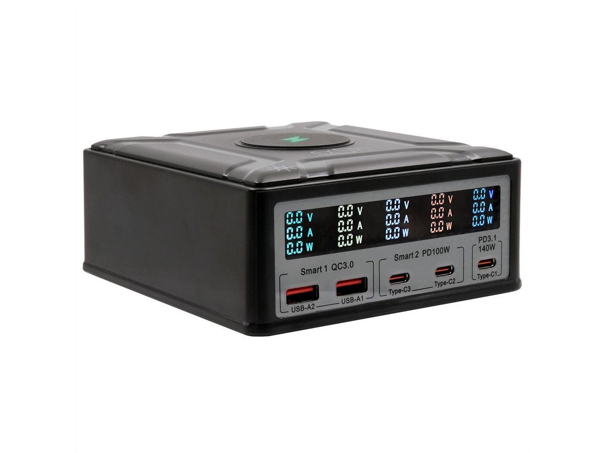 EXSYS EX-1107 Chargeur multiports High Power, QI 15W et USB-C PD à max. 260W