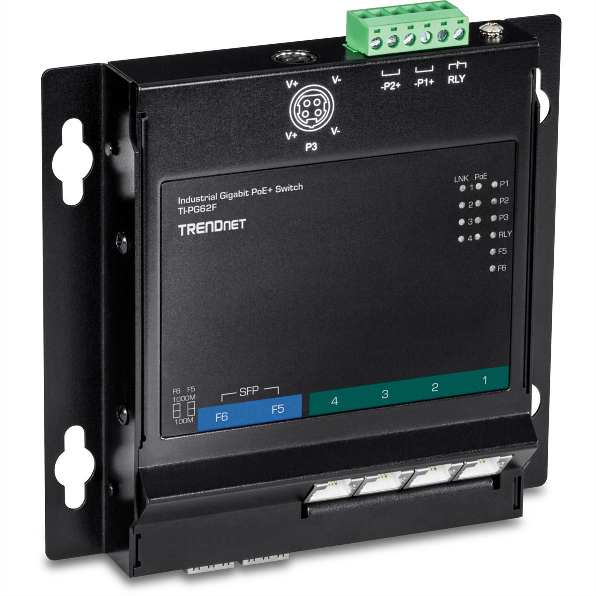 TRENDnet TI-PG62F Switch industriel PoE+ Gigabit à 6 ports avec accès frontal et fixation murale