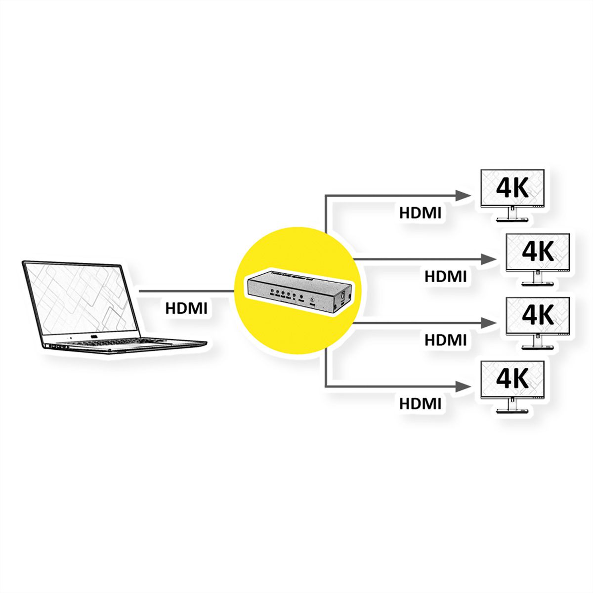 ROLINE Distributeur HDMI, 4K, 4 ports