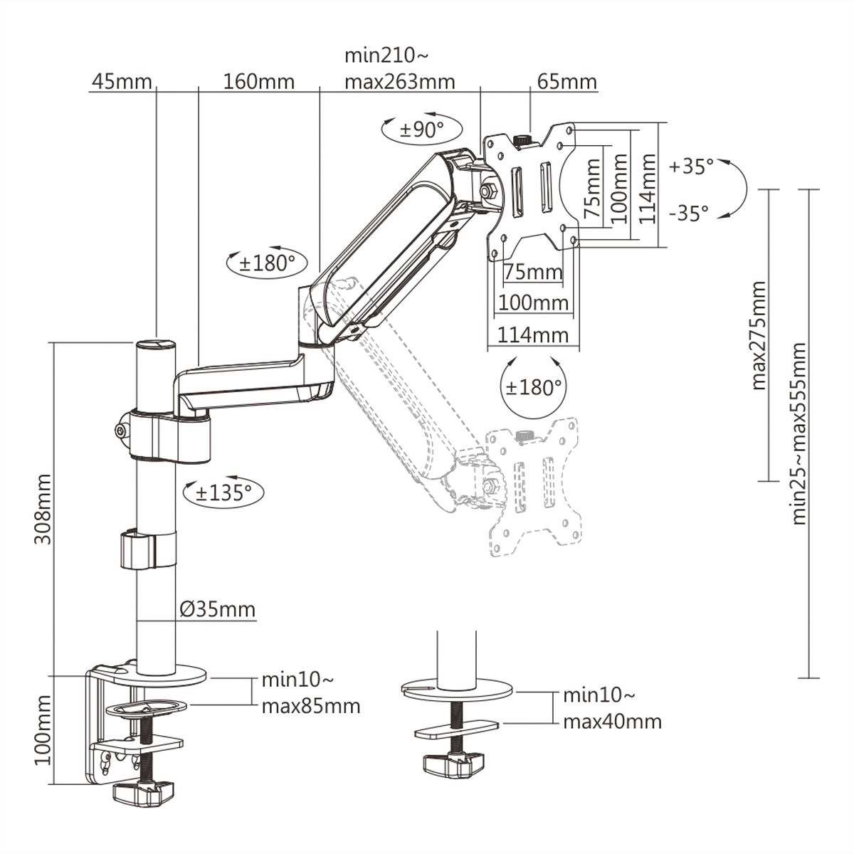 VALUE Bras LCD, 5 articulations, fixation sur table