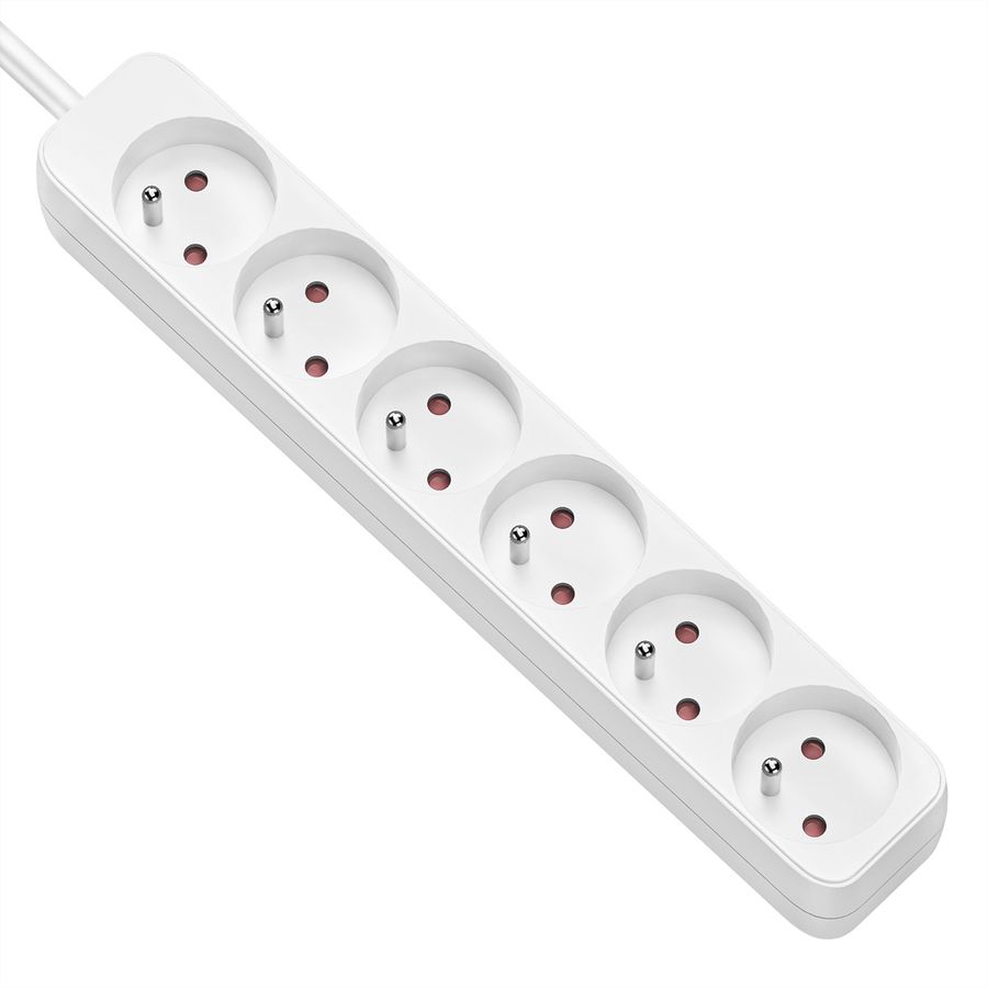 VALUE Prise multiple, 6 ports sans interrupteur, blanc, 3 m