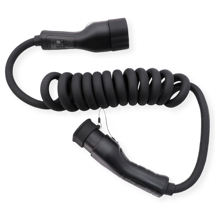 ROLINE Câble de recharge VE type2, 3-Phases, 480VAC (3P+N+E), 32 A, 22 kW, spirale (max. 2m)