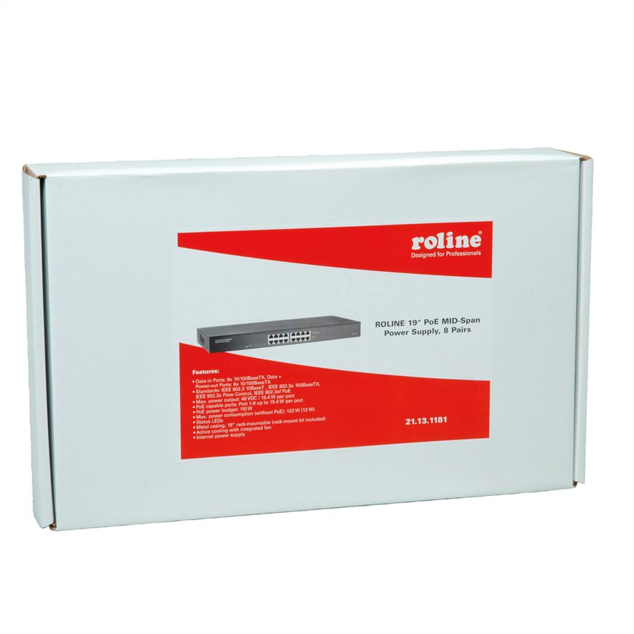 ROLINE 19" PoE MID-Span Injecteur Fast Ethernet, 8 ports