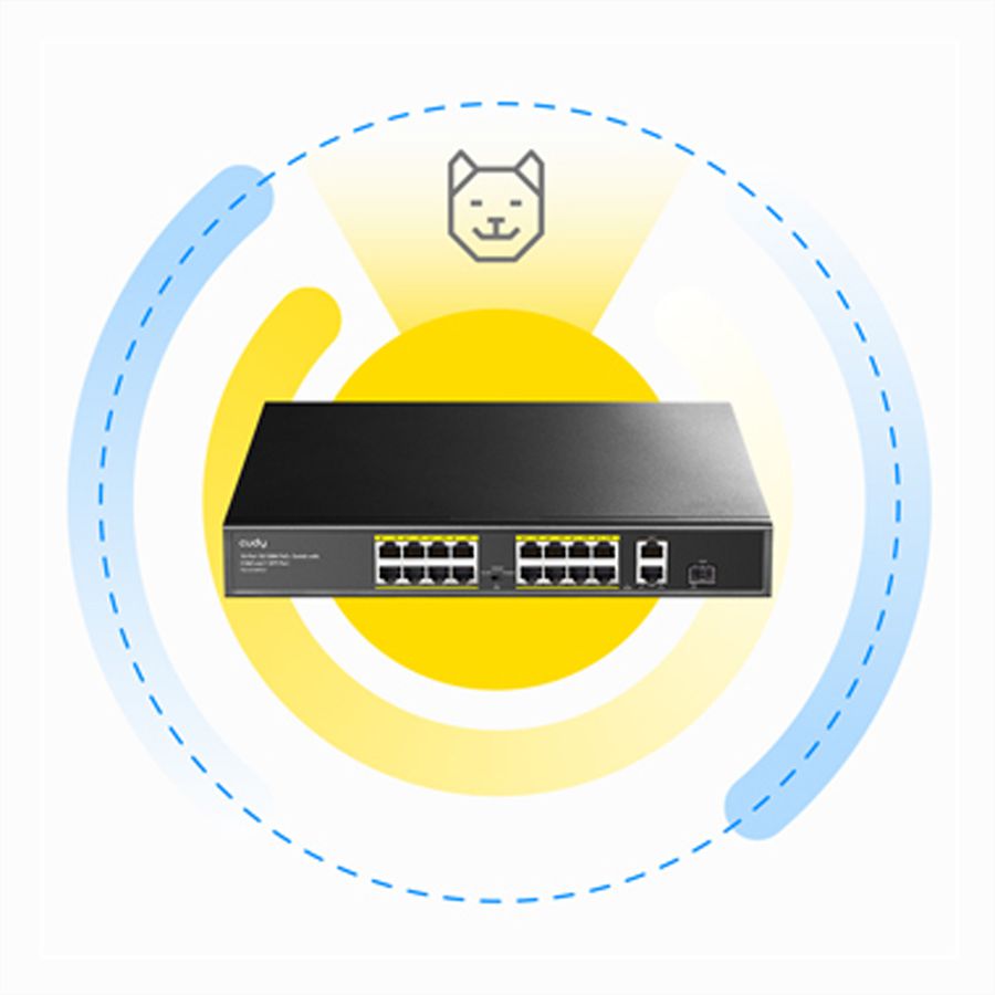 CUDY FS1018PS1 Switch 16 ports 10/100M PoE+, 2 ports Gigabit Uplink 1 SFP  200W