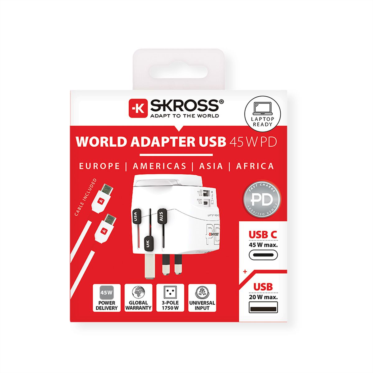 SKROSS Adaptateur de voyage PRO Light USB A/C 45PD World, monde