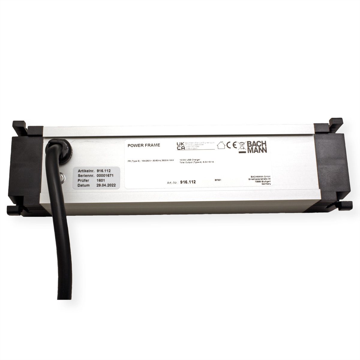 BACHMANN POWER FRAME 2xUTE 1xUSB Charge courant 2,0m AEH