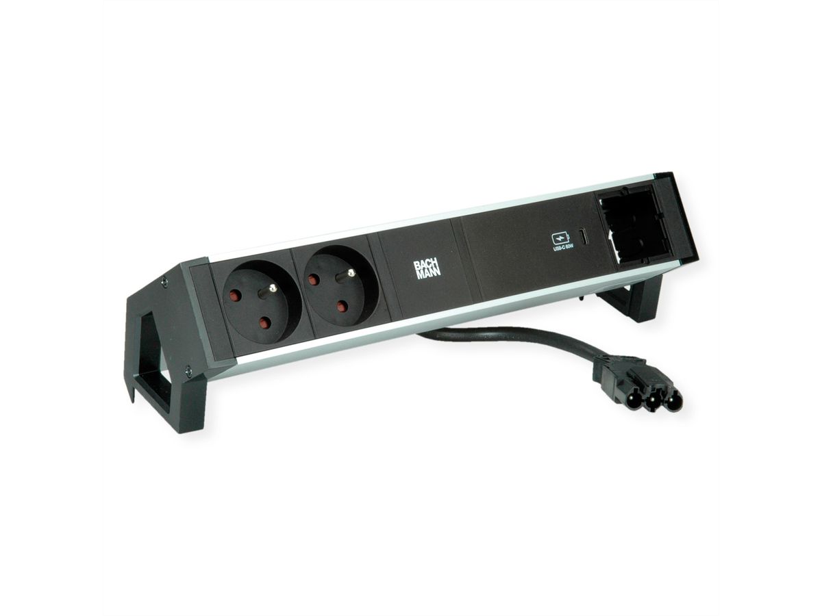 BACHMANN DESK2 ALU BLACK 2xUTE 1xCM 1xUSBC 60W 0,2m GST18