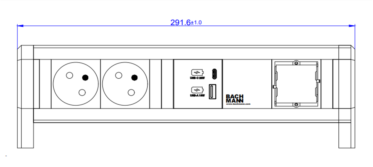BACHMANN DESK 2xUTE 1xUSB A&C 22W 1xCM GST18