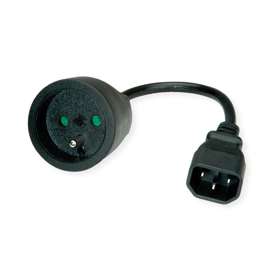 Câble d'alimentation C14 mâle - 2P+T femelle, noir, 0,2 m