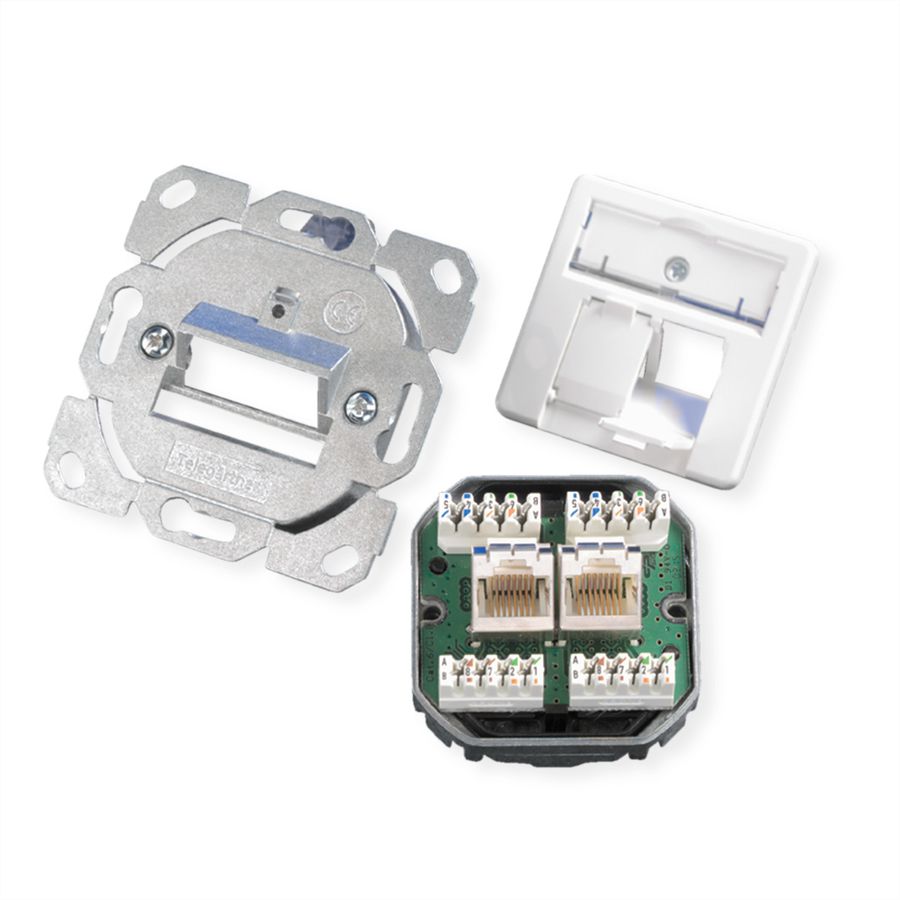 TELEGÄRTNER Embase double AMJ45/50, Cat.6A (Classe EA) blanc pur, (A+B+C)