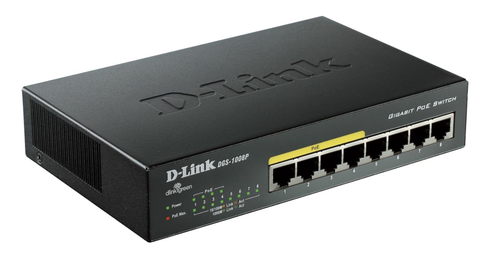 D-Link DGS-1008P commutateur réseau Noir Connexion Ethernet, supportant l'alimentation via ce port (PoE)