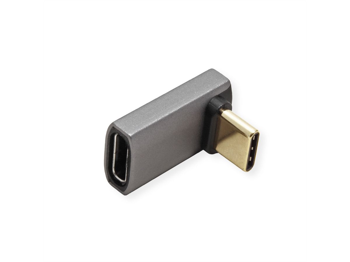 ROLINE Adaptateur USB4 Gen 3x2, Aluminium, coudé à 90°, large, Type C, M/F, argent