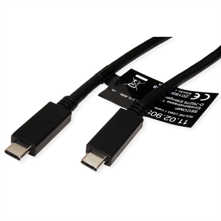 ROLINE Câble USB 3.2 Gen 2, avec PD, C-C, M/M, 4K UHD-1, 10Gbit/s, Emark, 100W, noir, 2 m