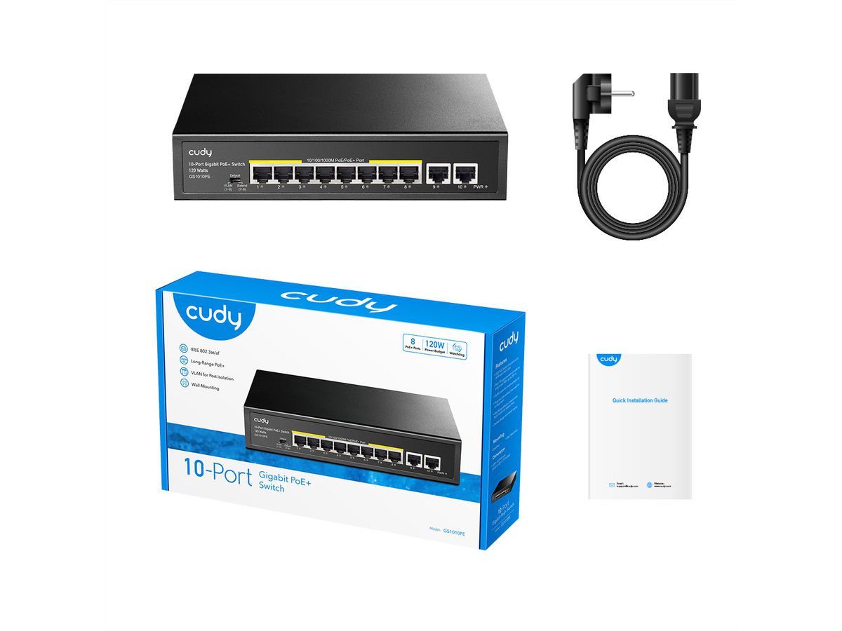 CUDY GS1010PE Switch 8 ports Gigabit PoE+, 2 ports Gigabit Uplink 120W