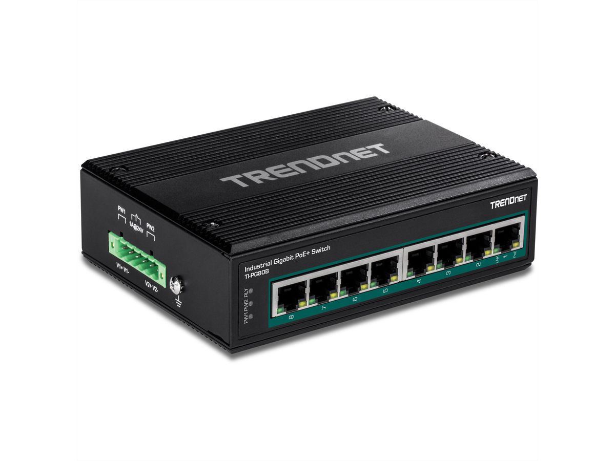 TRENDnet TI-PG80B Switch Rail DIN PoE+ Gigabit industriel à 8 ports (24-56V)