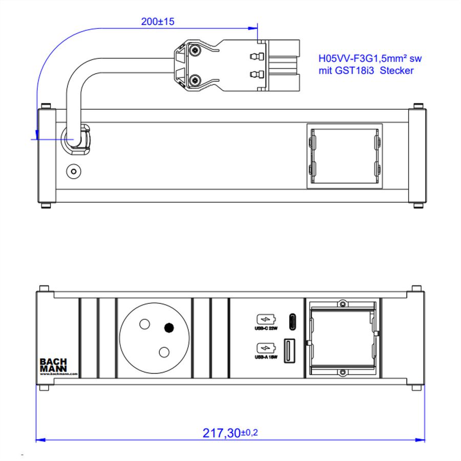 BACHMANN CONI 1xUTE 1xUSB A/C 22W 1xCM 0,2m GST18