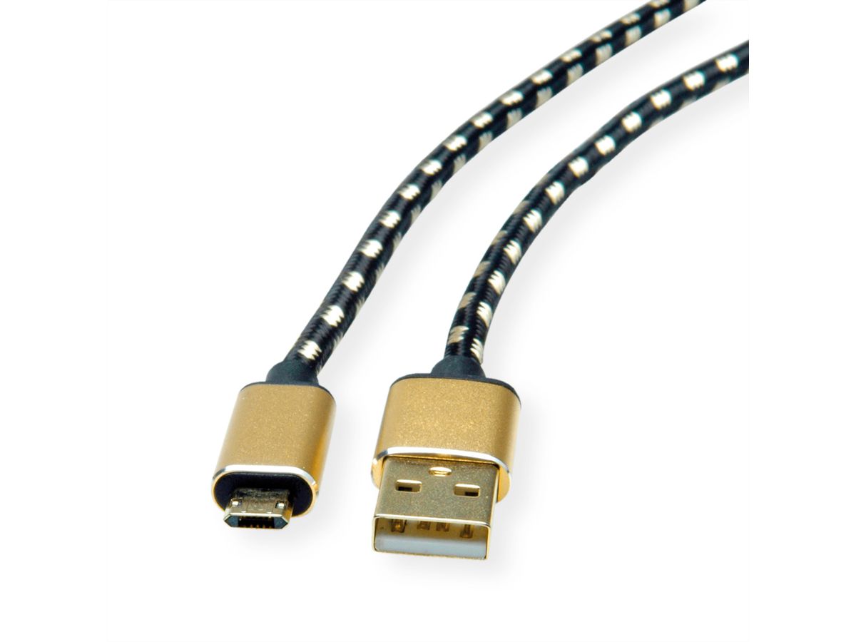 ROLINE GOLD Câble USB 2.0, USB A mâle - Micro USB B mâle réversible, 0,8 m