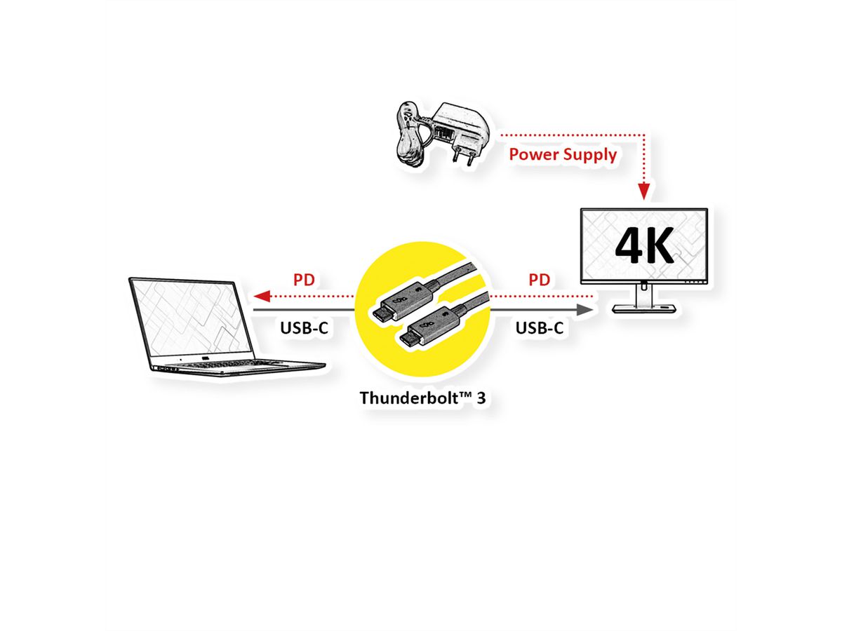 ROLINE Câble Thunderbolt™ 3 USB type C, M/M, noir, 1 m
