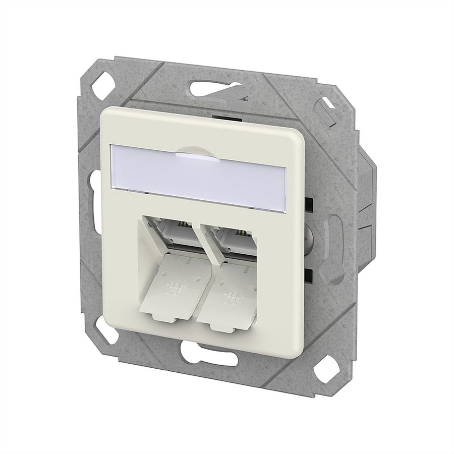 METZ CONNECT E-DAT C6A LSA++ Prise, 2 ports, goulotte encastrée (UPk), blanc pur