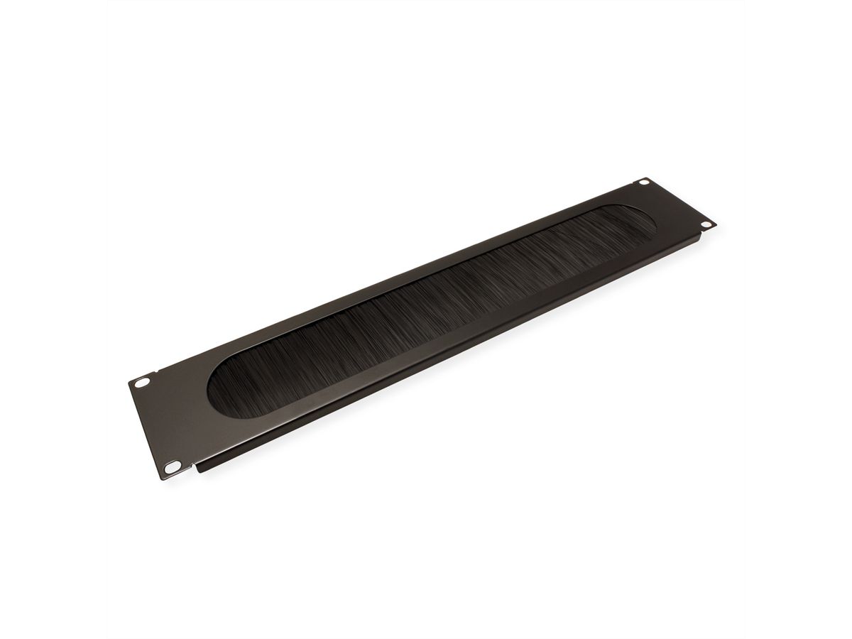 VALUE Passe-câbles 19" 2 UH avec brosse et décharge de traction, noir
