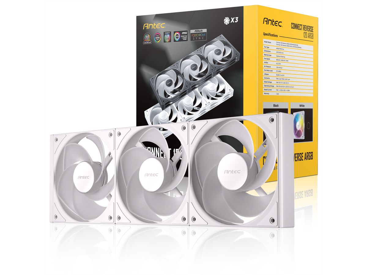 ANTEC C120R ARGB White Ventilateur de boîtier PC, pack de 3, blanc