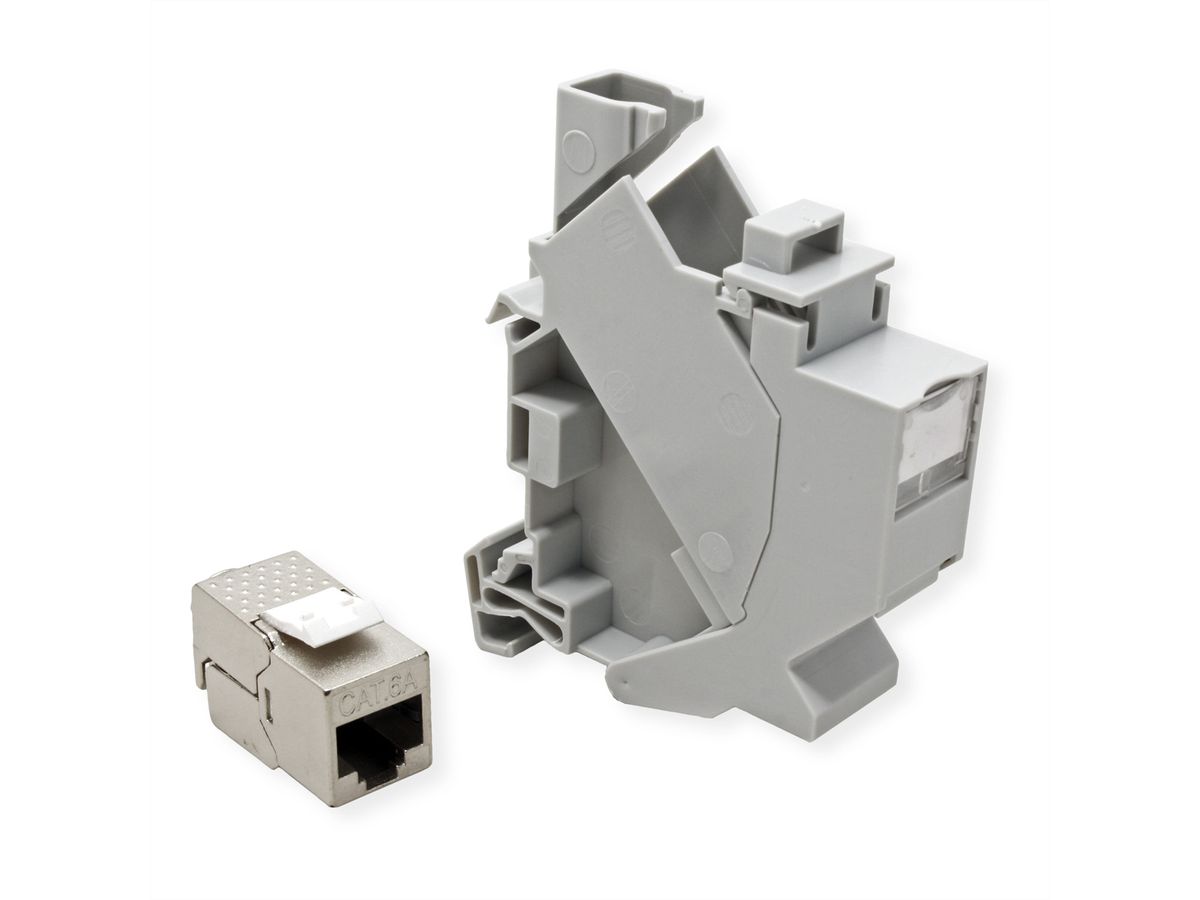 ROLINE Adaptateur de rail DIN pour module Keystone, avec Keystone Cat.6A, blindé, 45°