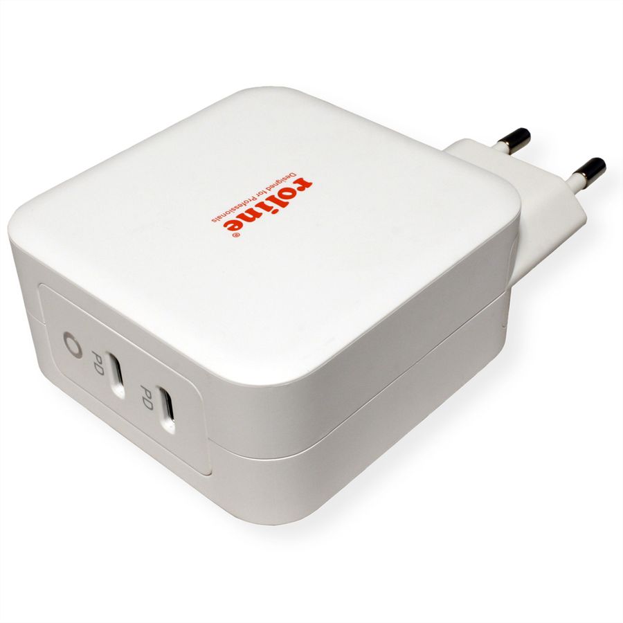 ROLINE Chargeur USB avec prise Euro, 2 ports, 2x C (PD), 100W, GaN